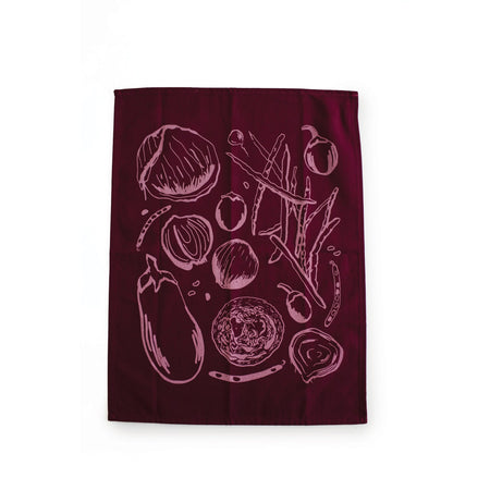 Farmer's Market tea towel - maroon